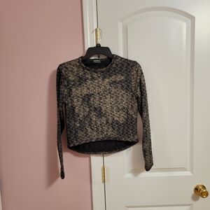 Womens DEJAVU Black Gray Gold Metallic Textured Knit Cropped Long Sleeve Top- XS